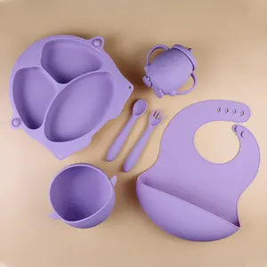 New BPA Free Baby Silicone Tableware Feeding Set Dinnerware Children Bib Silicone Food Suction Bowls Cup Plate For Kids Toddlers