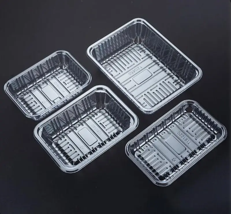 Caja de plástico desechable para máquina selladora, caja de plástico transparente para frutas y alimentos