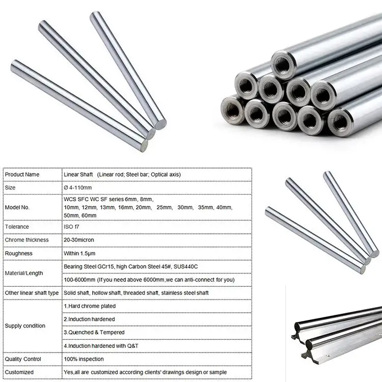 Albero lineare cilindrico in acciaio cromato diametro asse ottico 6 8 10 12 18 20 25 30 40 50 60 70 80 mm