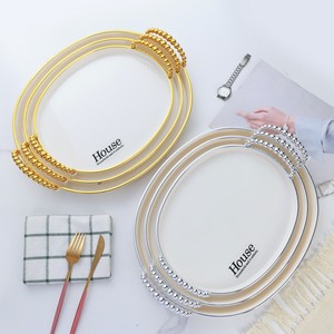 3-mảnh thiết lập hình bầu dục nhựa trong suốt mạ Vàng cạnh khay trái cây kẹo trái cây sấy khô Khay bánh đồ ăn nhẹ Dim Sum khay - Product Image 3