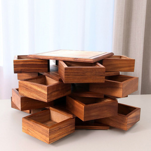 กล่องเก็บเครื่องประดับไม้วอลนัท 26x26x7 ซม. กล่องหมุนได้สำหรับใส่สร้อยข้อมือและเครื่องประดับ - Product Image 3