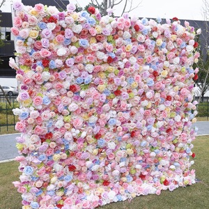 Customized Flower Wall Panel Backdrop 3D Silk Multicolor Rose Floral Wall <b>Artificial</b> Flower Wall for Wedding Party Decor - Product Image 6