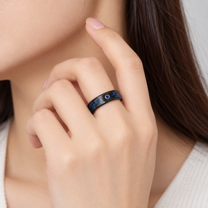 Black PVD Stainless Steel Zircon Band <b>Ring</b> with Geometric Color Inlay Blue <b>Green</b> and Red Color Options - Product Image 2