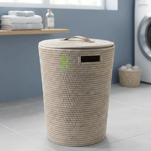 Hot Selling Product Handwoven Large Rattan Basket Portable Storage <b>Bin</b> for Home Bathroom Living <b>Room</b> Made in Vietnam - Product Image 1