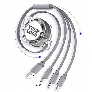 Câble USB rétractable 3-en-1 personnalisé avec logo imprimé, charge rapide, micro USB 1m, câble de charge multi-appareils pour téléphone – Vente en gros promotionnelle - Product Image 1