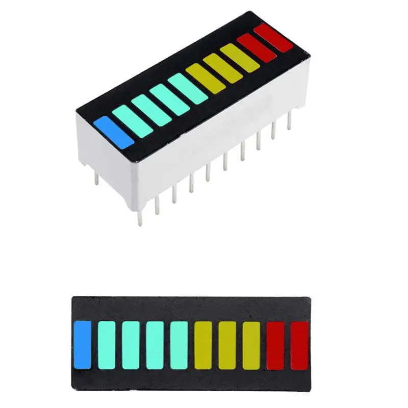 Tira de luz de tubo digital de 4 colores de 10 secciones 1 azul 4 verde 3 amarillo 2 luz LED roja Módulo de pantalla de alimentación de batería
