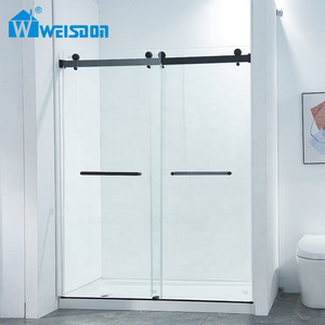 Porte de douche coulissante double sans cadre en acier inoxydable Weisdon avec verre trempé - Product Image 1