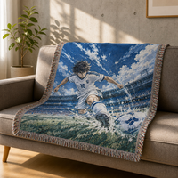 Couverture en tapisserie de football anime personnalisée OEM, mélange de polyester et de coton, douce, durable, résistante à la décoloration, tissée jacquard