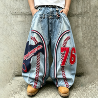 Pantalon en jean pour homme, coupe ample confortable, style streetwear personnalisé OEM, patchwork, broderie graphique, poche surdimensionnée, jambe large