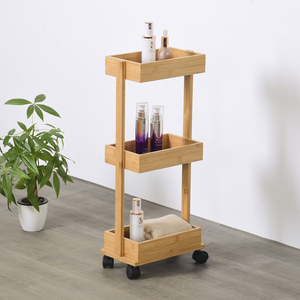 Classic Bathroom <b>Kitchen</b> Living Room <b>Storage</b> Organizer Caddy Bamboo Mobile Shelving Unit Narrow Slim Rolling Eco-Friendly Cart - Product Image 1