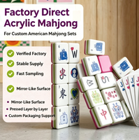 Jeu de Mahjong américain en acrylique à 3 couches avec couleurs rose rouge et vert, design de dessin animé personnalisé, 36 mm x 25 mm x 11 mm