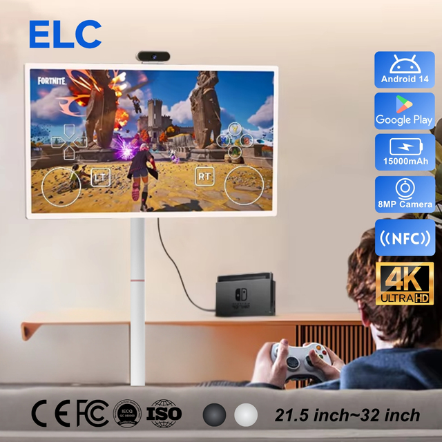 32" 4K UHD Portable Smart Screen HDMI-in Monitor Android 14 Wireless Rolling Display for PS5 Switch Xbox Gaming Monitor
