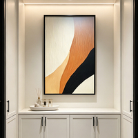 Art mural minimaliste vagues texture impasto orange noir peinture à l'huile décoration entrée