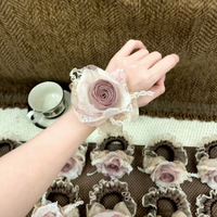 Élastique à cheveux en organza rose, style coréen, avec fleur en dentelle, fait main, grande taille, pour queue de cheval