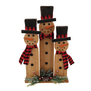 MEICHUANGHUI Décoration intérieure confortable Père Noël bonhomme de neige en bois Famille de trois pour fête et festival - Product Image 1