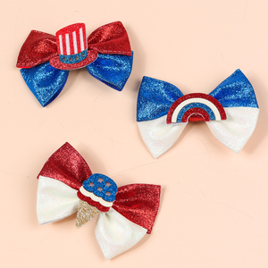 Accessoires pour cheveux du 4 juillet, pinces à cheveux pour enfants, accessoires pour cheveux pour la fête nationale des États-Unis, pinces à cheveux avec nœuds scintillants de couleur contrastée - Product Image 2
