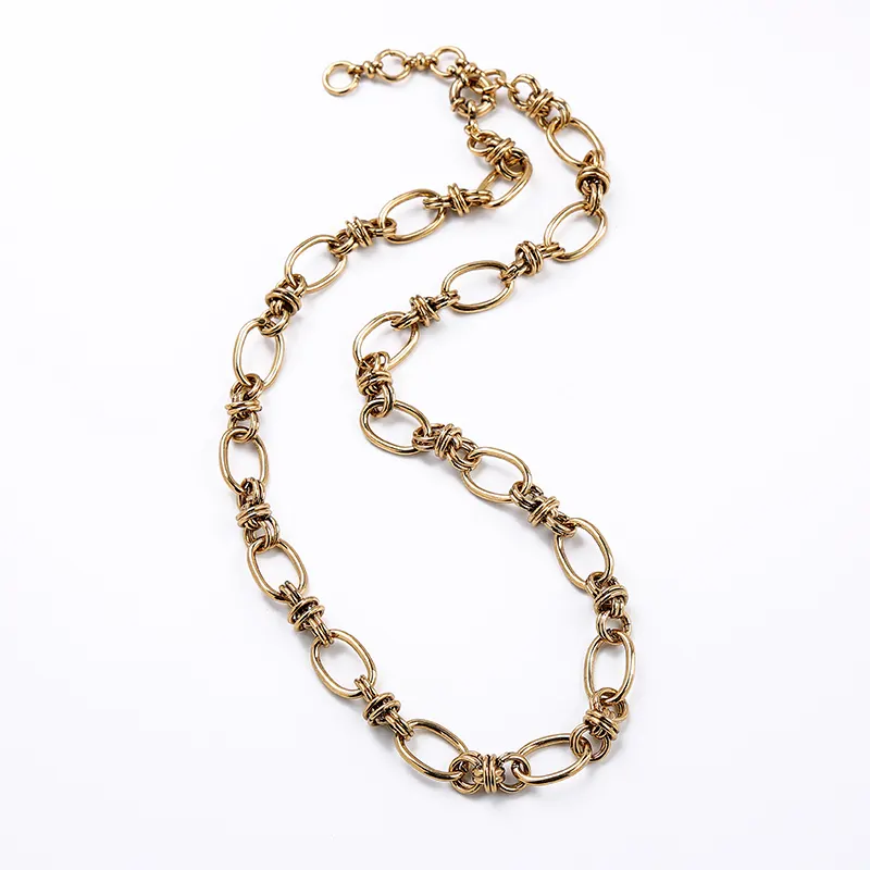 2023 Retro Vintage Gold Plated Antique Brass Chain Necklace And Bracelet Metal Alloy Link Handmade