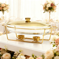 Ensemble de chauffe-plats en acier inoxydable pour buffet, chauffe-plats portables de luxe pour la restauration, petit réchaud doré commercial