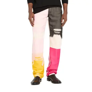 Custom Men's Patchwork Color Jeans Slim Straight Version Five-color Color Jumping Hole Pants 2024 New Fashion Trend Hip Hop Men