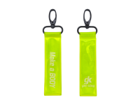 Pendentif réfléchissant Jareflex en PVC jaune argenté avec texte personnalisé, fermoir à boucle, accessoire pour sac à dos, sac à main, bagage, porte-clés, sac de sport