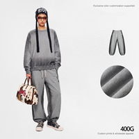 Pantalon de jogging pour homme 400g en coton pur épais, coupe ample, taille mi-basse, effet graffiti et délavé, style streetwear