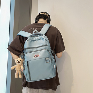 Mochila sencilla rosa de gran capacidad para mujeres estudiantes, bolso de hombro informal para viajes, color sólido, primavera 2024 - Product Image 3