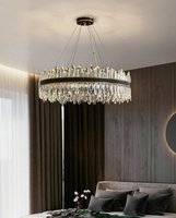 Luminaire suspendu moderne noir pour îlot de cuisine, lustre, luminaire suspendu en cristal en forme d'anneau, luminaire suspendu rond en LED en forme d'anneau