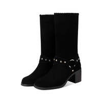 Bottes mi-mollet Western Cowboy en daim à franges et rivets, avec bride et talon carré, hauteur genou