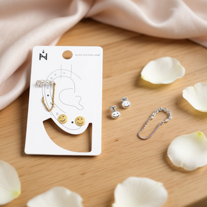 Boucles d'oreilles en forme de visage souriant, acier inoxydable, or, argent, 6 pièces, ensemble de bijoux tendance pour femmes et filles - Product Image 3