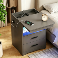 Table de chevet moderne intelligente avec éclairage LED, ports de charge USB Type-C, compartiment caché et serrure, meuble de chambre en bois