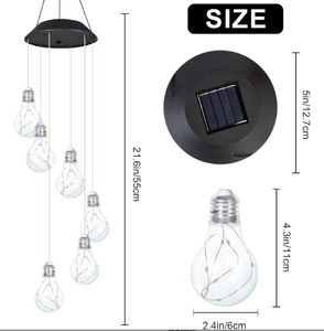 Campanas de Viento Solares con 6 Bombillas de Vidrio con Efecto Craquelado y 30 Luces LED de Alambre de Cobre <span class=keywords><strong>para</strong></span> Exteriores, Ideales <span class=keywords><strong>para</strong></span> Decoración de Patios - Product Image 2