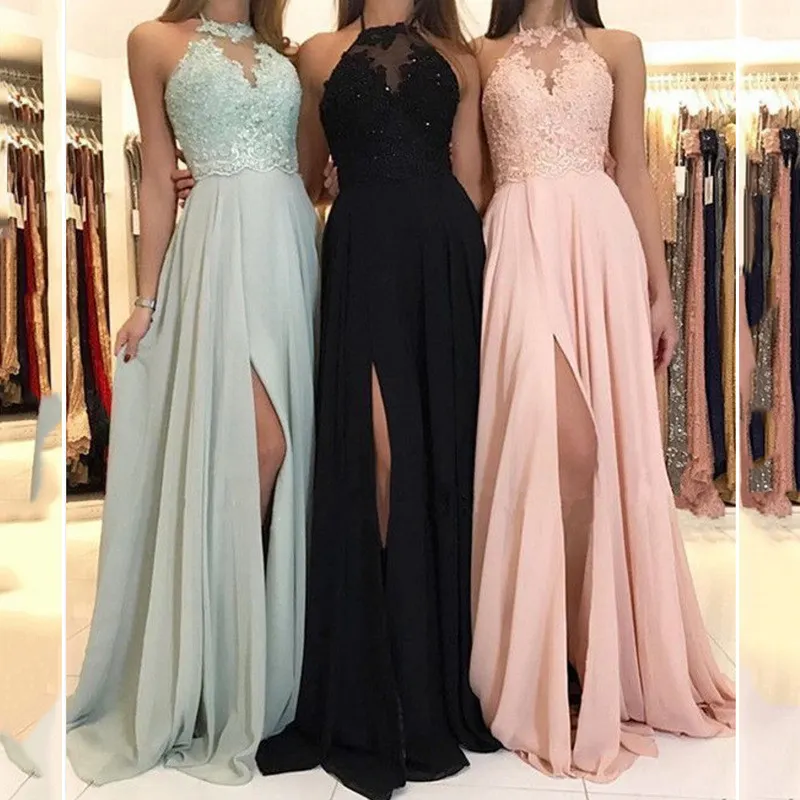 Elegant Luxury Breathable Long Boat Neck Sleeveless Black Sexy Party Banquet Wedding Bridesmaid Dress Women Evening Dress