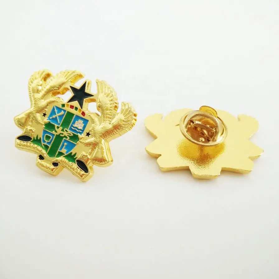 manufacturer wholesale no mold fee Dongguan China Republic of Ghana national emblem metal chest pocket cap pin badges insignia