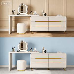 Table de toilette extensible de luxe moderne avec miroir LED, <span class=keywords><strong>commode</strong></span> à <span class=keywords><strong>6</strong></span> <span class=keywords><strong>tiroirs</strong></span> et tabouret pour chambre à coucher - Product Image 5