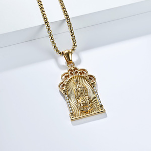 Collar de la Virgen María de estilo único y popular, chapado en acero de titanio con oro de 18 quilates, joyería de alta gama y única. - Product Image 4