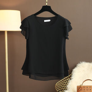 Camicetta da <span class=keywords><strong>donna</strong></span> nuova estate camicia allentata in Chiffon con scollo a o camicetta a maniche corte da <span class=keywords><strong>donna</strong></span> camicie <span class=keywords><strong>oversize</strong></span> Top e camicette da <span class=keywords><strong>donna</strong></span> - Product Image 3