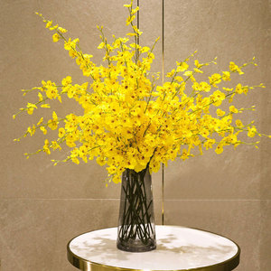 Orquídea Artificial Amarilla de Cinco Ramas, Ramo de Flores Artificiales Realistas para Decoración del Hogar, Bodas, Manualidades y Arreglos Florales - Product Image 1