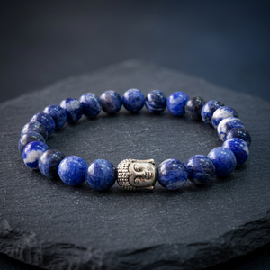 Bracelet extensible en pierres naturelles de Lapis Lazuli 6 mm avec breloque Bouddha, bracelet en cristal de pierres précieuses, cadeau spirituel, vente en gros - Product Image 1