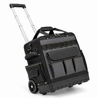 Sac à outils roulant portable avec poignée télescopique, sac à outils à roulettes robuste, noir, multi-poches, rangement mobile professionnel