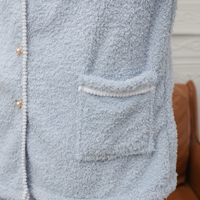 Robes et peignoirs pour femmes, ensemble de pyjama en polaire à manches longues GR062 gris clair bleu, col en V, longueur intégrale