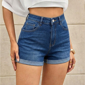 Shorts en jean taille haute très élastiques pour femmes grandes tailles, bleu foncé, S M L XL XXL 0XL 1XL 2XL 3XL 4XL Europe Amérique Afrique - Product Image 2