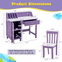 Bureau et chaise en bois personnalisés pour enfants Table d'apprentissage scolaire en bois violette Table d'écriture et chaise avec espace de rangement