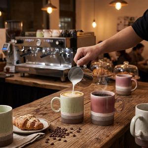 แก้วกาแฟเซรามิกเคลือบรีแอกทีฟสไตล์โบโฮสมัยใหม่แบบขายส่ง แก้วสโตนแวร์ลายจุดสำหรับใช้ในบ้าน ร้านกาแฟ และร้านอาหาร - Product Image 6