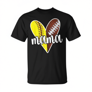 T-shirt da mamma per softball e football con design a cuore nero per gli appassionati di sport - Product Image 2