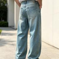 Jeans vintage personnalisés, délavés, unis, coupe droite pour homme, usage quotidien, grandes tailles, logo personnalisé