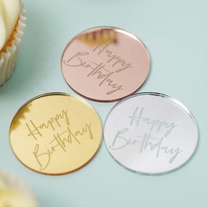 Personnalisé Or Miroir Rond Cupcake Joyeux Anniversaire Topper Acrylique Cupcake Topper <span class=keywords><strong>Nom</strong></span> Gâteau Topper <span class=keywords><strong>Nom</strong></span> Gâteau Charmes Personnalisé - Product Image 5