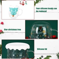 Presentes de Férias Caneca de Café e Leite de Vidro Feita à Mão com Dupla Parede Livre de BPA com Tampa de Silicone Lavável na Máquina