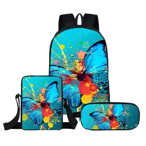2020 новый рюкзак комплекты 3D «бабочка» для подростков, школьный рюкзак, сумка на плечо сумка для карандашей женская школьная сумка 2020 3 в 1
