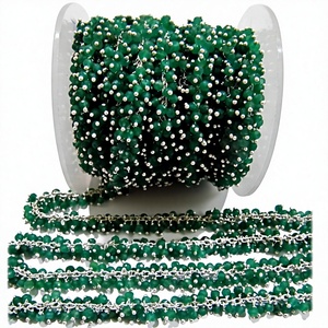 Chaîne de chapelet en émeraude facettée en rondelles de 3-4 mm, chaîne de perles en forme de grappe enveloppée de fil, vendue au mètre - Product Image 1