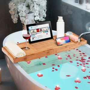 Ensemble de trois pièces en bambou plateau de baignoire extensible écologique personnalisé durable pour salle de bain - Product Image 4